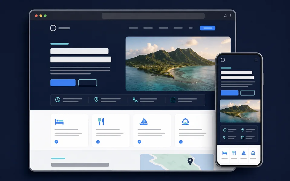 Modern Cook Islands tourism website concept shown as a browser and mobile mockup
