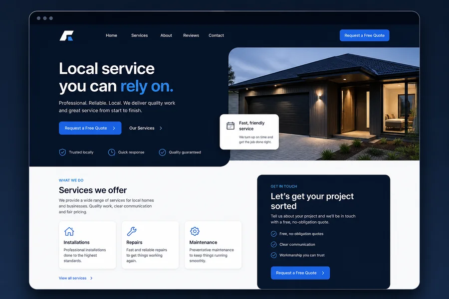 Local service business website concept with clear service information and contact flow