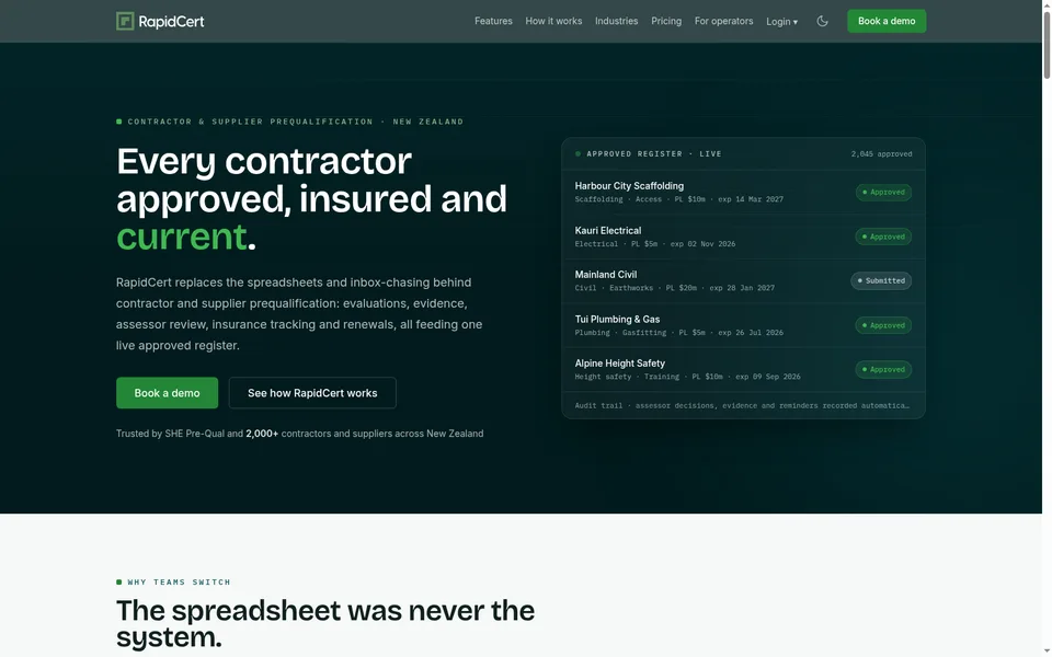 RapidCert homepage