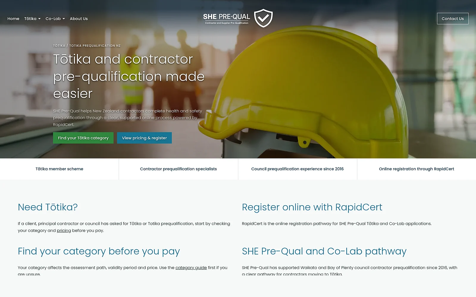 SHE Pre-Qual homepage screenshot